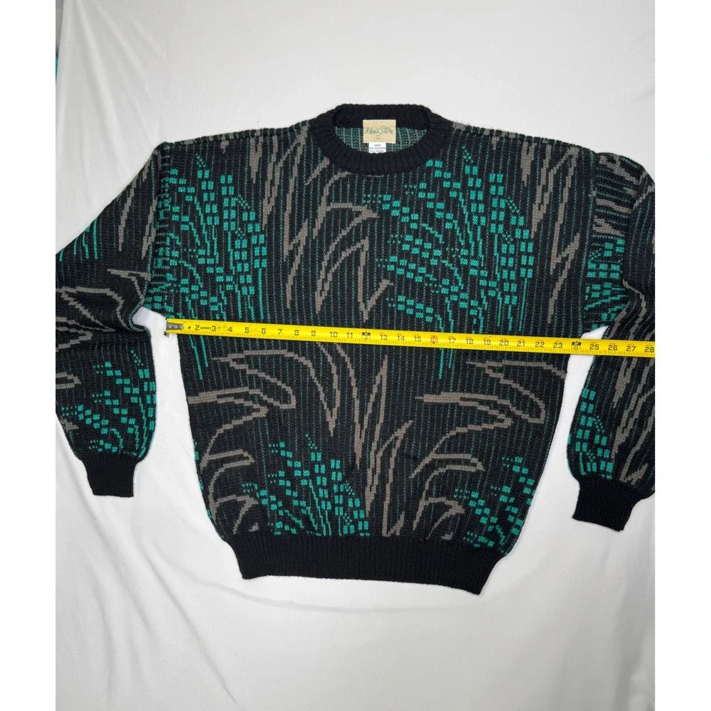 Vintage Mens Store Abstract Geometric Wool Blend Sweater Italy Large 90s Grandpa